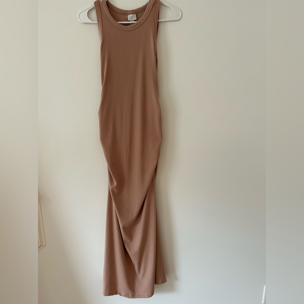 Women’s Rib Knit Midi Bodycon Dress- Brown SZ Medium